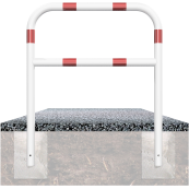 Protective bar made of steel tubing |  60 x 2.5 mm | with crossbar | total width: 1500 mm | total height: 1400 mm | hot-dip galvanized and white coatedwith red reflecting stripes